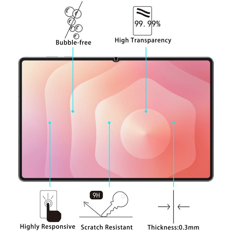 2pcs 9H 0.3mm Explosion-proof Tempered Glass Film, For Galaxy Tab S12+ 12.4 inch, For Galaxy Tab S12 Ultra 14.6 inch, For Samsung Galaxy Tab S11 Ultra 14.6, For Samsung Galaxy Tab S10 FE+ 13.1, For Samsung Galaxy Tab S10 Ultra 14.6                     ...