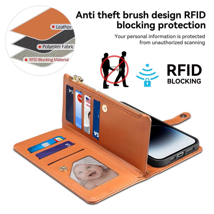 ESEBLE Star Series Lanyard Zipper Wallet RFID Leather Case, For iPhone 16e, For iPhone 16 Pro Max, For iPhone 16 Pro, For iPhone 16 Plus, For iPhone 16, For iPhone 15 Pro Max, For iPhone 15 Pro, For iPhone 15 Plus