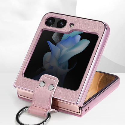 Electroplated Embossed Leather Phone Case with Ring, For Samsung Galaxy Z Flip5