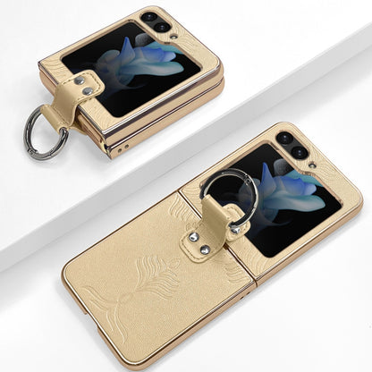 Electroplated Embossed Leather Phone Case with Ring, For Samsung Galaxy Z Flip5