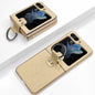 Electroplated Embossed Leather Phone Case with Ring, For Samsung Galaxy Z Flip5