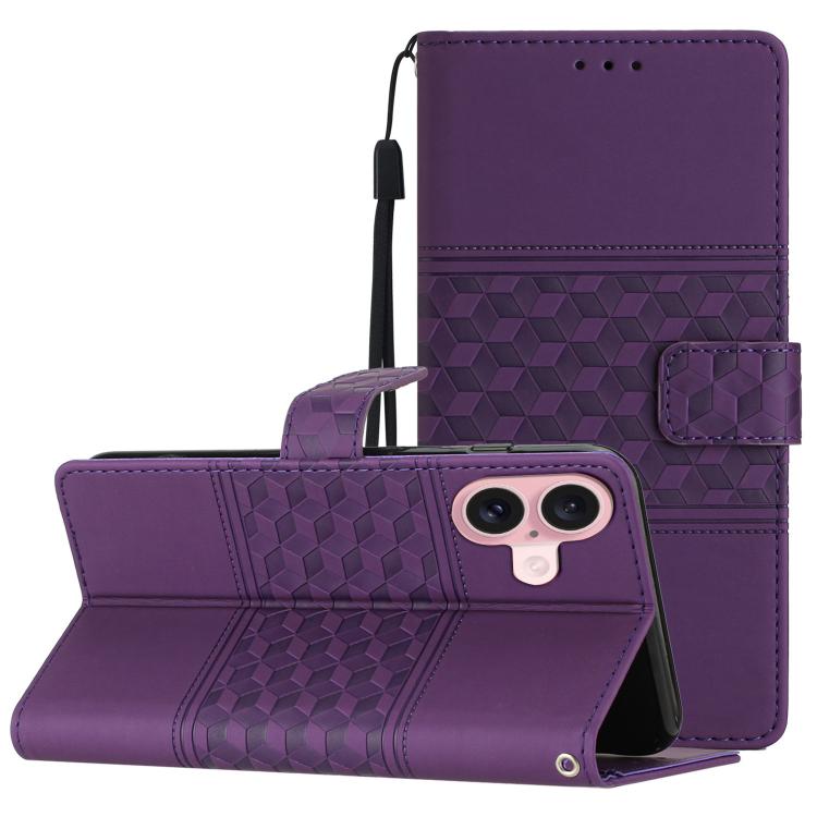 Diamond Embossed Skin Feel Leather Phone Case, For iPhone 16e / 17e, For iPhone 17 Pro Max, For iPhone 17 Pro, For iPhone 17