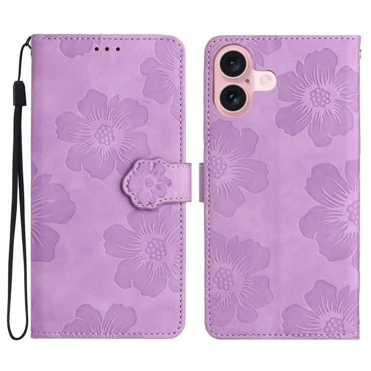 Flower Embossing Pattern Leather Phone Case, For iPhone Air, For iPhone 16 Pro Max, For iPhone 16 Pro, For iPhone 16 Plus