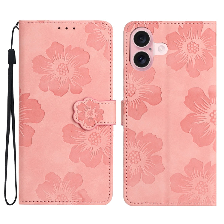 Flower Embossing Pattern Leather Phone Case, For iPhone Air, For iPhone 16 Pro Max, For iPhone 16 Pro, For iPhone 16 Plus
