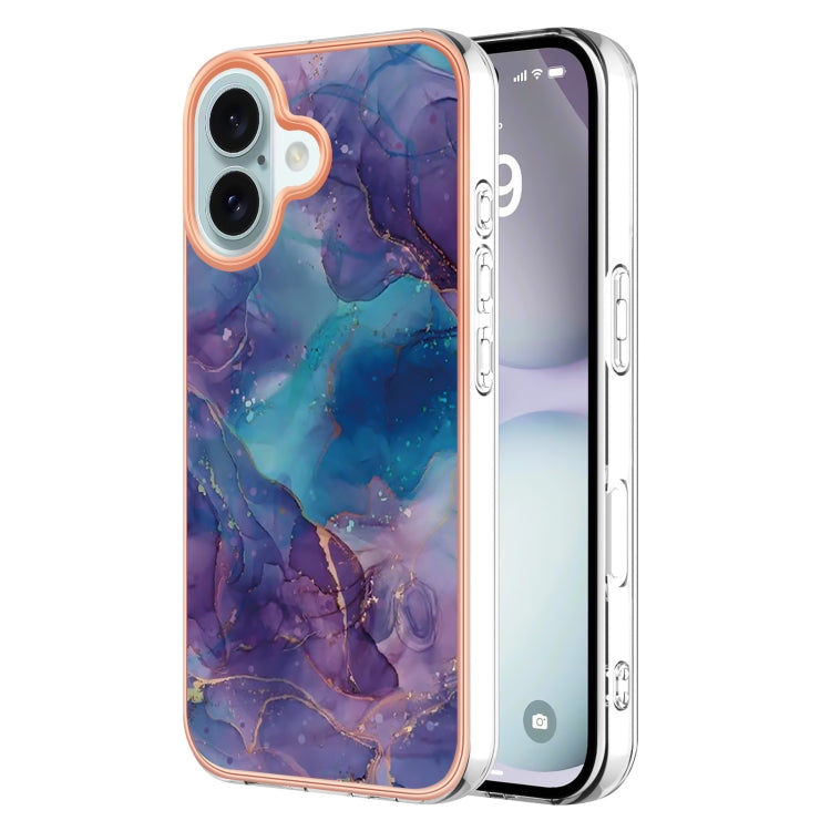 Electroplating Marble Dual-side IMD Phone Case, For iPhone 16 Pro Max, For iPhone 16 Pro, For iPhone 16 Plus, For iPhone 16