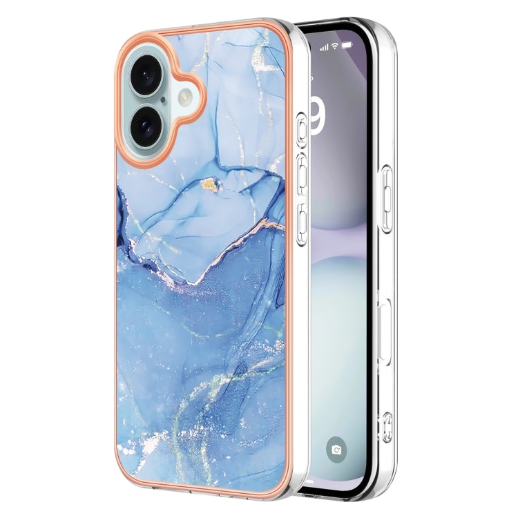 Electroplating Marble Dual-side IMD Phone Case, For iPhone 16 Pro Max, For iPhone 16 Pro, For iPhone 16 Plus, For iPhone 16
