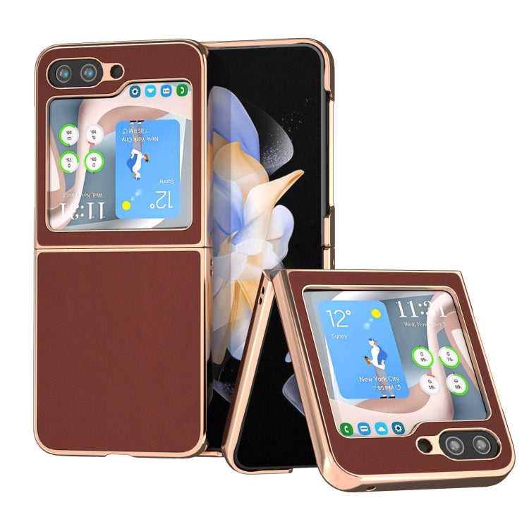 Genuine Leather Silk Series Nano Plating Phone Case, For Samsung Galaxy Z Fold5, For Samsung Galaxy Z Flip5
