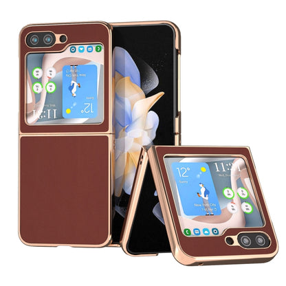 Genuine Leather Silk Series Nano Plating Phone Case, For Samsung Galaxy Z Fold5, For Samsung Galaxy Z Flip5