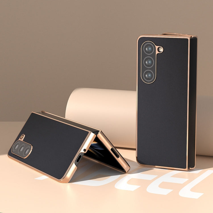 Genuine Leather Silk Series Nano Plating Phone Case, For Samsung Galaxy Z Fold5, For Samsung Galaxy Z Flip5