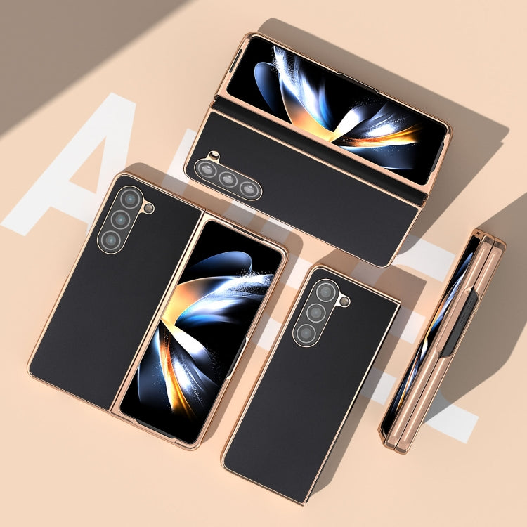 Genuine Leather Silk Series Nano Plating Phone Case, For Samsung Galaxy Z Fold5, For Samsung Galaxy Z Flip5