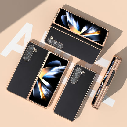 Genuine Leather Silk Series Nano Plating Phone Case, For Samsung Galaxy Z Fold5, For Samsung Galaxy Z Flip5