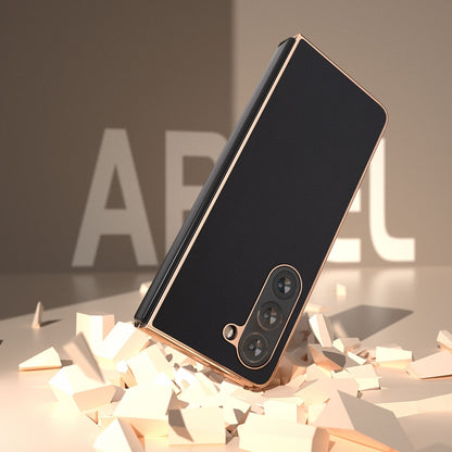 Genuine Leather Silk Series Nano Plating Phone Case, For Samsung Galaxy Z Fold5, For Samsung Galaxy Z Flip5