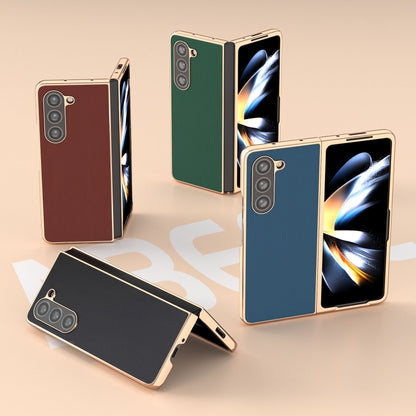 Genuine Leather Silk Series Nano Plating Phone Case, For Samsung Galaxy Z Fold5, For Samsung Galaxy Z Flip5