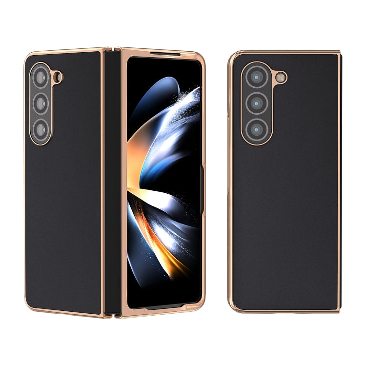Genuine Leather Silk Series Nano Plating Phone Case, For Samsung Galaxy Z Fold5, For Samsung Galaxy Z Flip5
