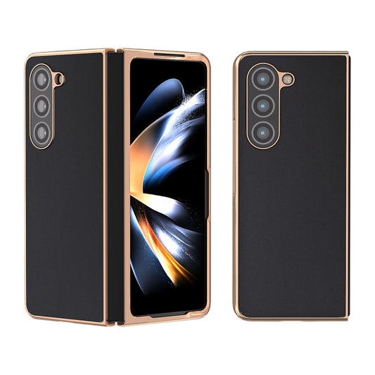 Genuine Leather Silk Series Nano Plating Phone Case, For Samsung Galaxy Z Fold5, For Samsung Galaxy Z Flip5