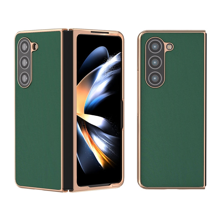 Genuine Leather Silk Series Nano Plating Phone Case, For Samsung Galaxy Z Fold5, For Samsung Galaxy Z Flip5