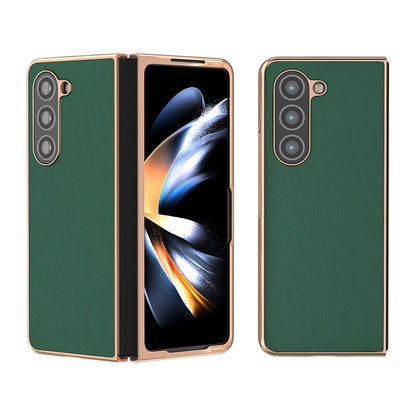 Genuine Leather Silk Series Nano Plating Phone Case, For Samsung Galaxy Z Fold5, For Samsung Galaxy Z Flip5