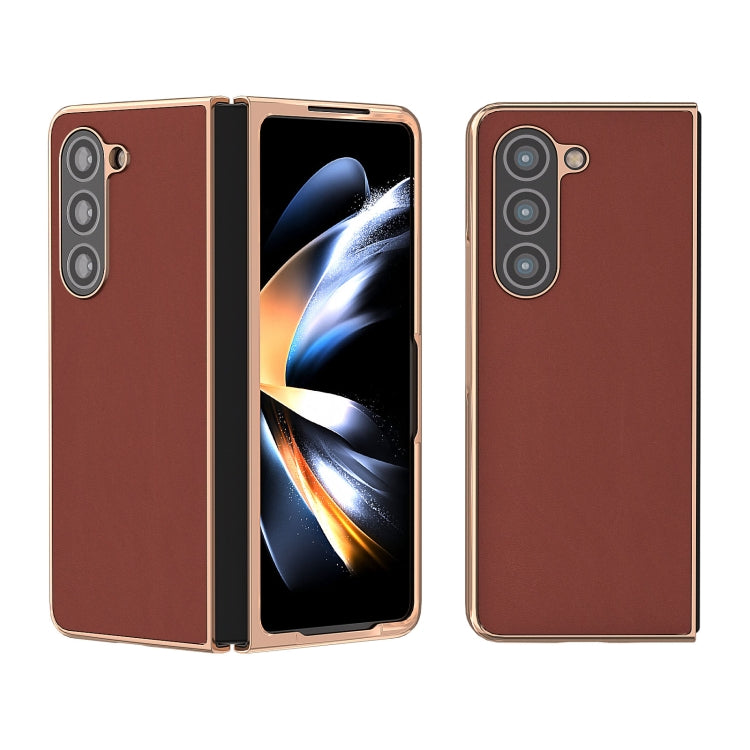 Genuine Leather Silk Series Nano Plating Phone Case, For Samsung Galaxy Z Fold5, For Samsung Galaxy Z Flip5