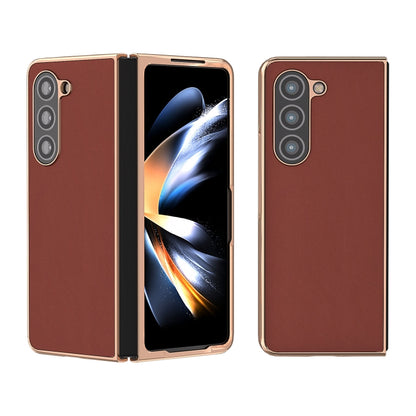 Genuine Leather Silk Series Nano Plating Phone Case, For Samsung Galaxy Z Fold5, For Samsung Galaxy Z Flip5