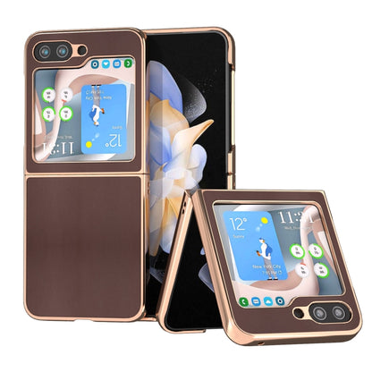 Genuine Leather Xiaoya Series Nano Plating Phone Case, For Samsung Galaxy Z Flip5, For Samsung Galaxy Z Fold5