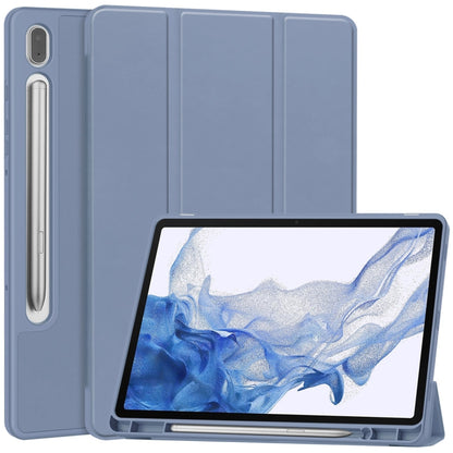 3-Fold Pure Color TPU Smart Leather Tablet Case with Pen Slot