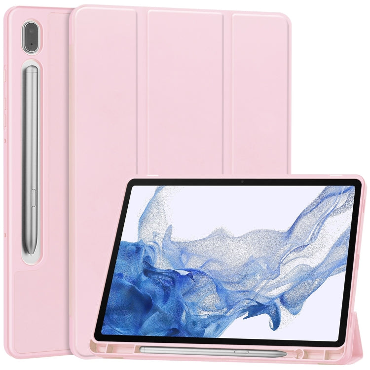 3-Fold Pure Color TPU Smart Leather Tablet Case with Pen Slot