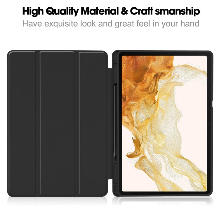 3-Fold Pure Color TPU Smart Leather Tablet Case with Pen Slot