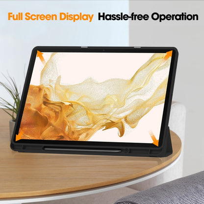 3-Fold Pure Color TPU Smart Leather Tablet Case with Pen Slot