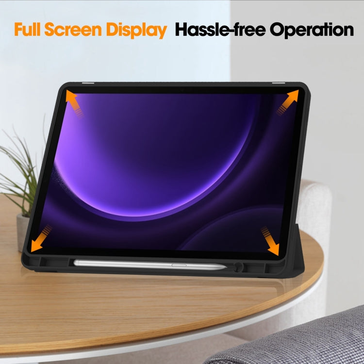 3-Fold Pure Color TPU Smart Leather Tablet Case with Pen Slot