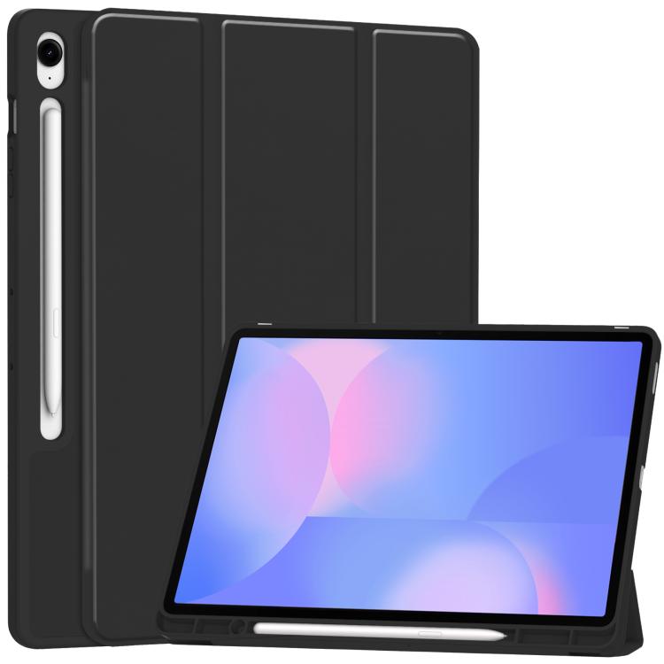 3-Fold Pure Color TPU Smart Leather Tablet Case with Pen Slot
