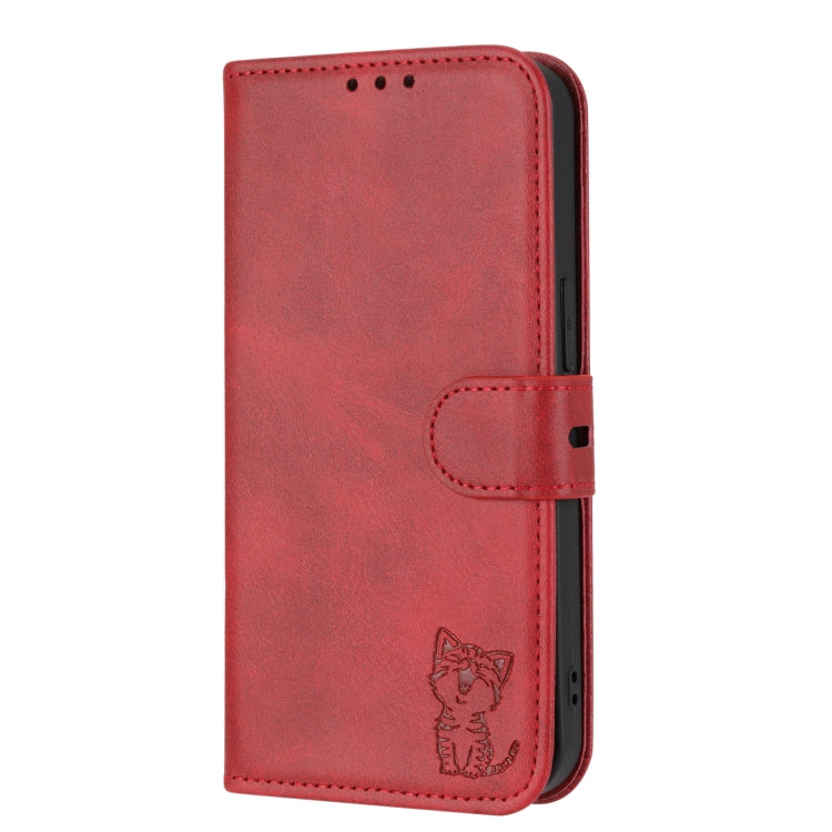 Embossed Happy Cat Pattern Flip Leather Phone Case