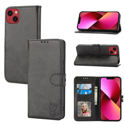 Embossed Happy Cat Pattern Flip Leather Phone Case