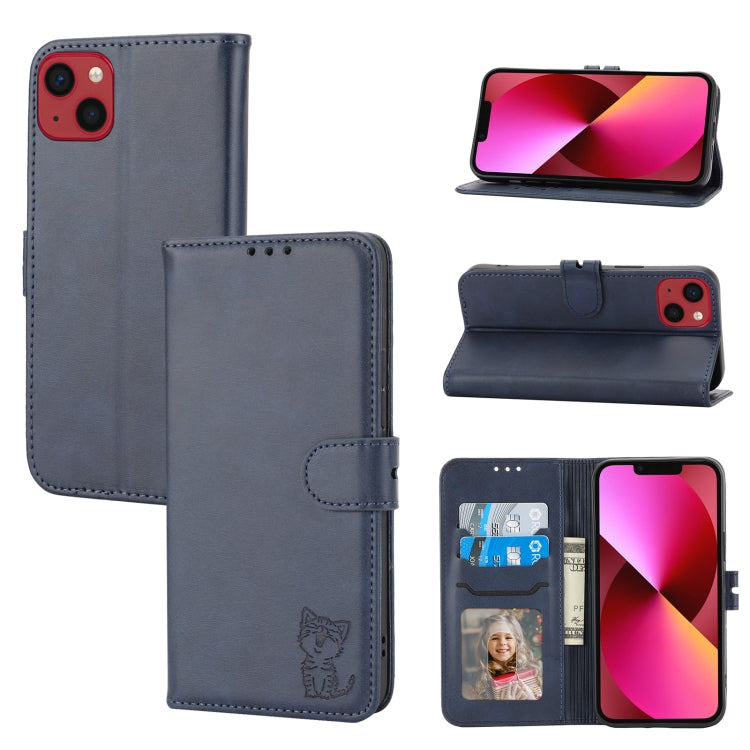 Embossed Happy Cat Pattern Flip Leather Phone Case