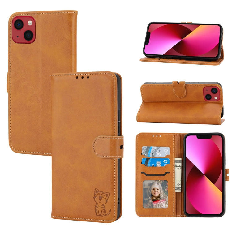 Embossed Happy Cat Pattern Flip Leather Phone Case