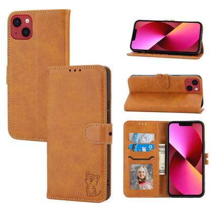 Embossed Happy Cat Pattern Flip Leather Phone Case