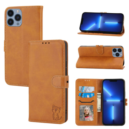 Embossed Happy Cat Pattern Flip Leather Phone Case, For iPhone Air, For iPhone 16 Pro Max, For iPhone 16 Pro, For iPhone 16