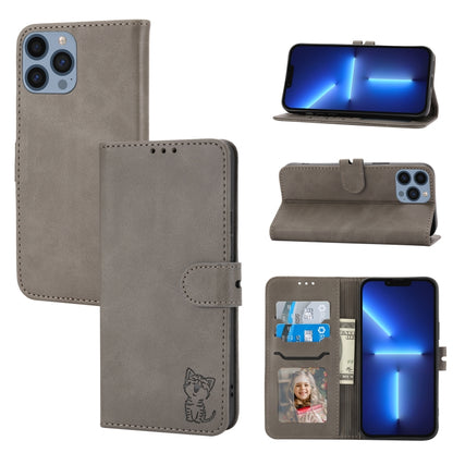 Embossed Happy Cat Pattern Flip Leather Phone Case, For iPhone Air, For iPhone 16 Pro Max, For iPhone 16 Pro, For iPhone 16