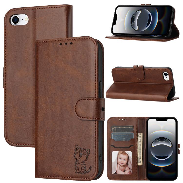 Embossed Happy Cat Pattern Flip Leather Phone Case, For iPhone 18 Pro / 17 Pro, For iPhone 18 Pro Max / 17 Pro Max, For iPhone 17e / 16e, For iPhone 17