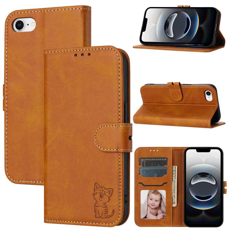 Embossed Happy Cat Pattern Flip Leather Phone Case, For iPhone 18 Pro / 17 Pro, For iPhone 18 Pro Max / 17 Pro Max, For iPhone 17e / 16e, For iPhone 17