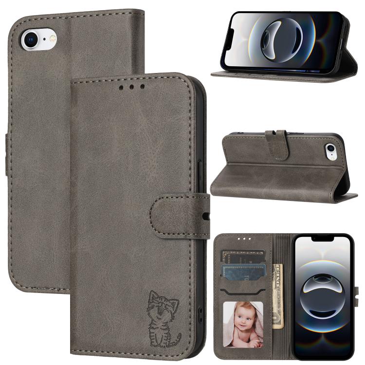 Embossed Happy Cat Pattern Flip Leather Phone Case, For iPhone 18 Pro / 17 Pro, For iPhone 18 Pro Max / 17 Pro Max, For iPhone 17e / 16e, For iPhone 17