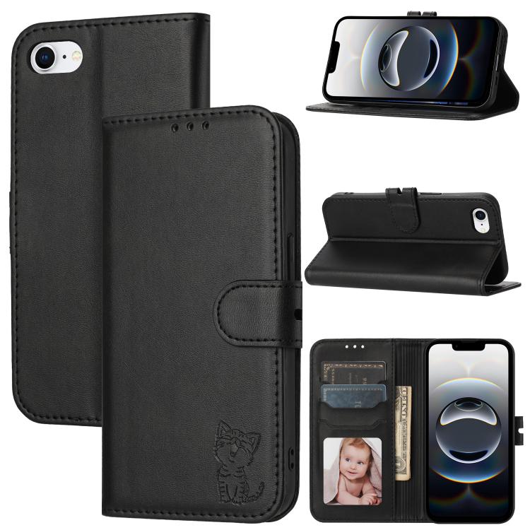 Embossed Happy Cat Pattern Flip Leather Phone Case, For iPhone 18 Pro / 17 Pro, For iPhone 18 Pro Max / 17 Pro Max, For iPhone 17e / 16e, For iPhone 17