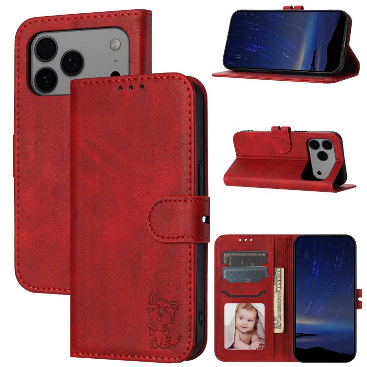 Embossed Happy Cat Pattern Flip Leather Phone Case, For iPhone 18 Pro / 17 Pro, For iPhone 18 Pro Max / 17 Pro Max, For iPhone 17e / 16e, For iPhone 17
