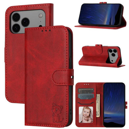 Embossed Happy Cat Pattern Flip Leather Phone Case, For iPhone 18 Pro / 17 Pro, For iPhone 18 Pro Max / 17 Pro Max, For iPhone 17e / 16e, For iPhone 17