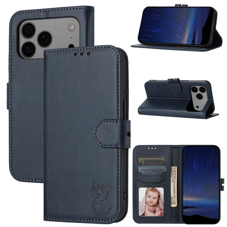 Embossed Happy Cat Pattern Flip Leather Phone Case, For iPhone 18 Pro / 17 Pro, For iPhone 18 Pro Max / 17 Pro Max, For iPhone 17e / 16e, For iPhone 17