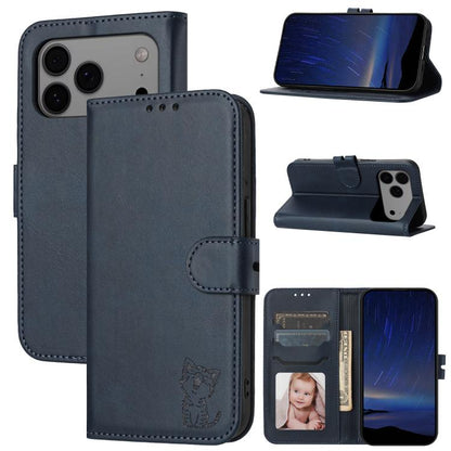 Embossed Happy Cat Pattern Flip Leather Phone Case, For iPhone 18 Pro / 17 Pro, For iPhone 18 Pro Max / 17 Pro Max, For iPhone 17e / 16e, For iPhone 17