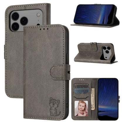 Embossed Happy Cat Pattern Flip Leather Phone Case, For iPhone 18 Pro / 17 Pro, For iPhone 18 Pro Max / 17 Pro Max, For iPhone 17e / 16e, For iPhone 17