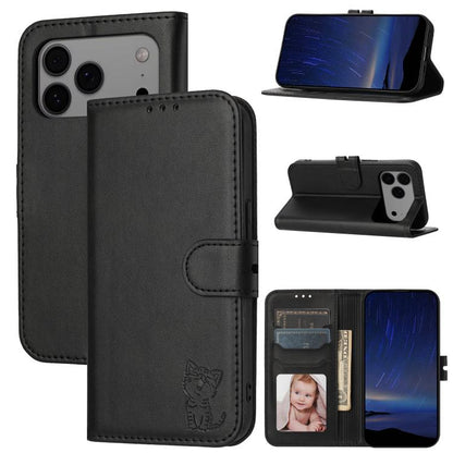 Embossed Happy Cat Pattern Flip Leather Phone Case, For iPhone 18 Pro / 17 Pro, For iPhone 18 Pro Max / 17 Pro Max, For iPhone 17e / 16e, For iPhone 17