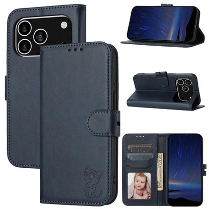Embossed Happy Cat Pattern Flip Leather Phone Case, For iPhone 18 Pro / 17 Pro, For iPhone 18 Pro Max / 17 Pro Max, For iPhone 17e / 16e, For iPhone 17