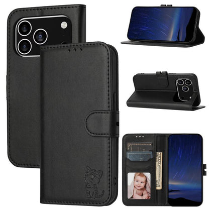 Embossed Happy Cat Pattern Flip Leather Phone Case, For iPhone 18 Pro / 17 Pro, For iPhone 18 Pro Max / 17 Pro Max, For iPhone 17e / 16e, For iPhone 17