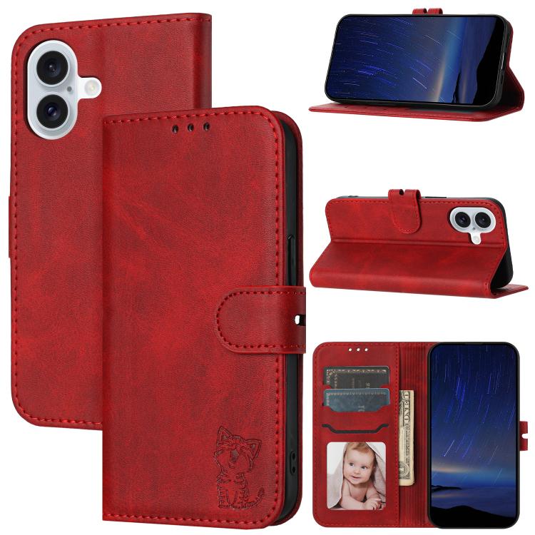 Embossed Happy Cat Pattern Flip Leather Phone Case, For iPhone 17e / 16e, For iPhone 17 Pro Max, For iPhone 17 Pro, For iPhone 17